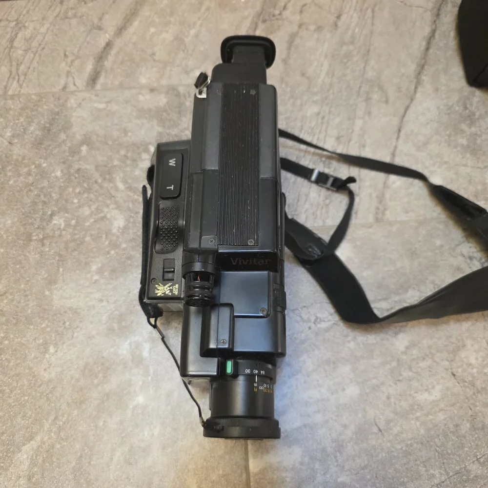 Black Vintage Handycam-Style Camcorder with Carry Bag